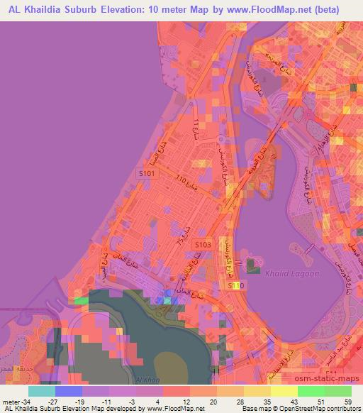 AL Khaildia Suburb,United Arab Emirates Elevation Map