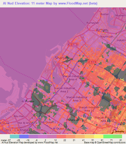Al Nud,United Arab Emirates Elevation Map