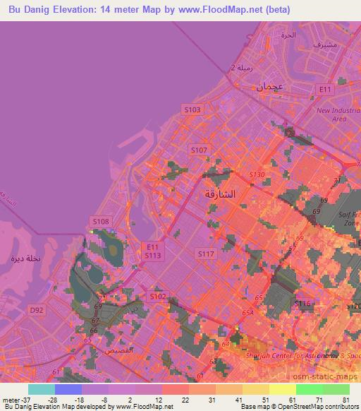 Bu Danig,United Arab Emirates Elevation Map
