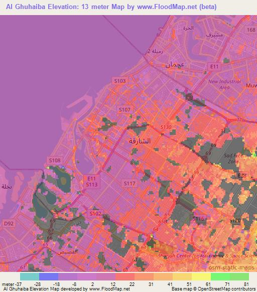 Al Ghuhaiba,United Arab Emirates Elevation Map