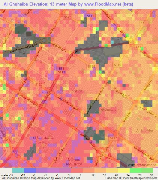 Al Ghuhaiba,United Arab Emirates Elevation Map