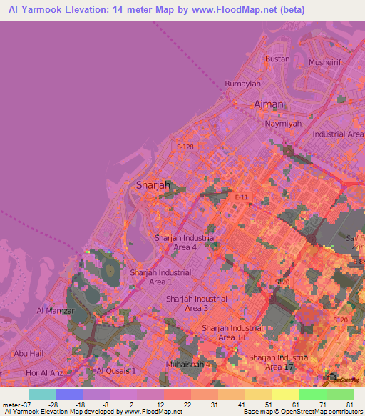 Al Yarmook,United Arab Emirates Elevation Map