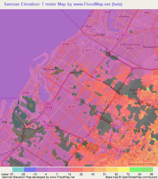 Samnan,United Arab Emirates Elevation Map