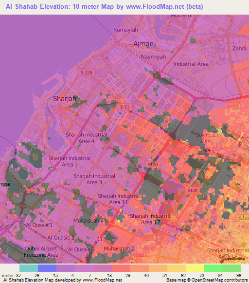 Al Shahab,United Arab Emirates Elevation Map
