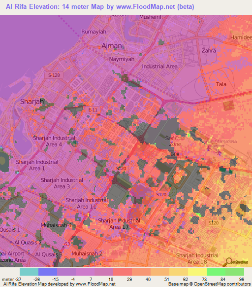 Al Rifa,United Arab Emirates Elevation Map