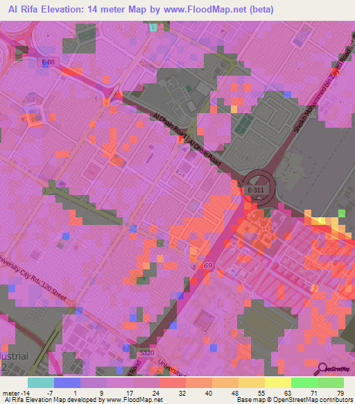 Al Rifa,United Arab Emirates Elevation Map