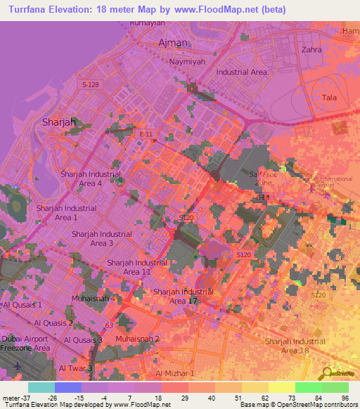 Turrfana,United Arab Emirates Elevation Map