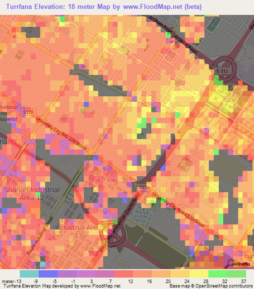 Turrfana,United Arab Emirates Elevation Map