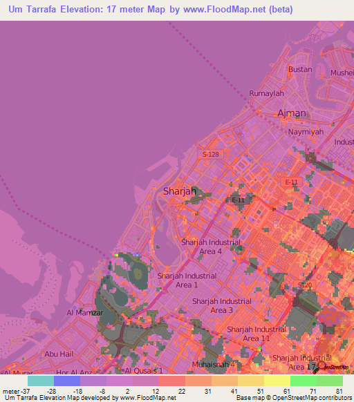Um Tarrafa,United Arab Emirates Elevation Map