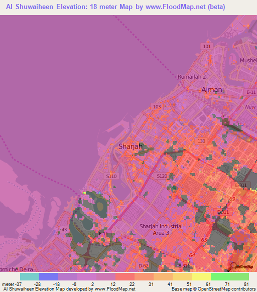 Al Shuwaiheen,United Arab Emirates Elevation Map