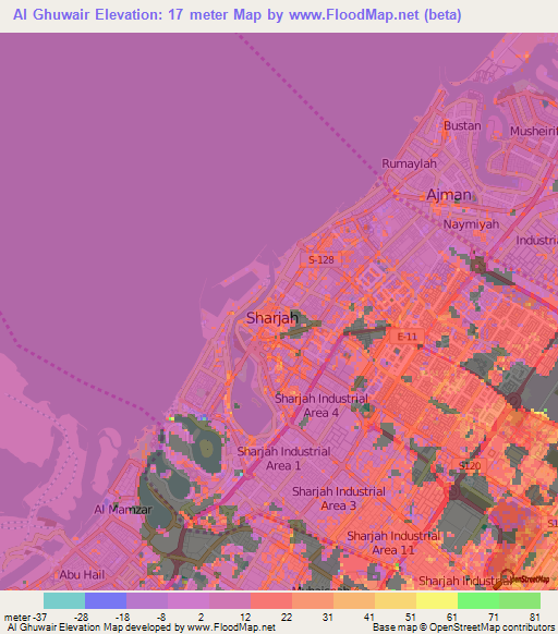 Al Ghuwair,United Arab Emirates Elevation Map