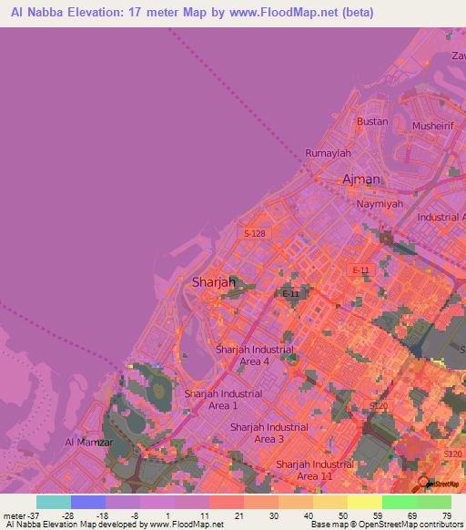 Al Nabba,United Arab Emirates Elevation Map