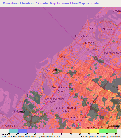 Maysaloon,United Arab Emirates Elevation Map