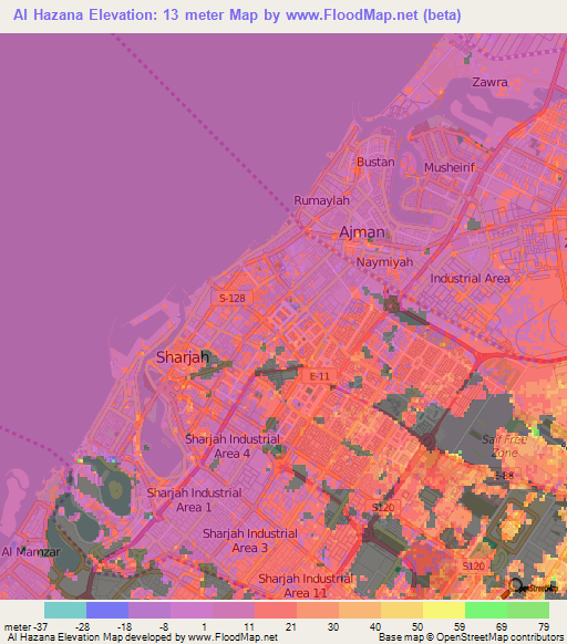Al Hazana,United Arab Emirates Elevation Map