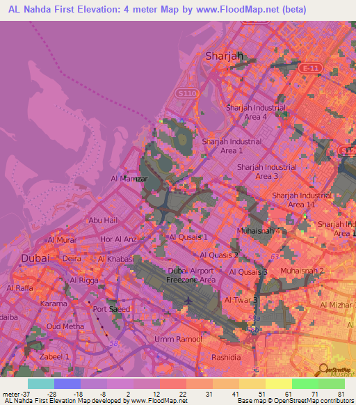 AL Nahda First,United Arab Emirates Elevation Map