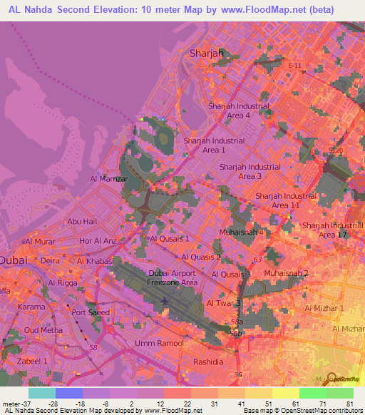 AL Nahda Second,United Arab Emirates Elevation Map