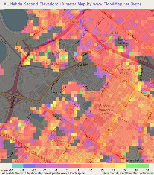 AL Nahda Second,United Arab Emirates Elevation Map