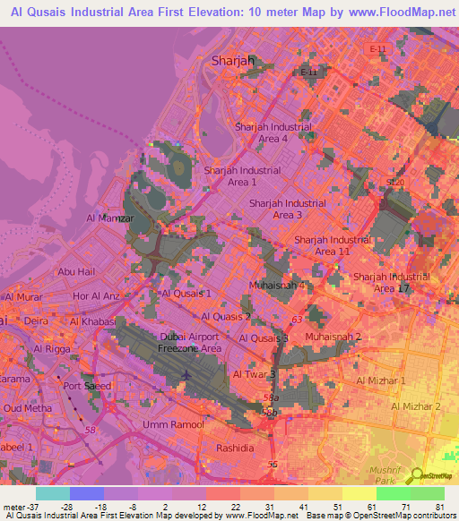 Al Qusais Industrial Area First,United Arab Emirates Elevation Map