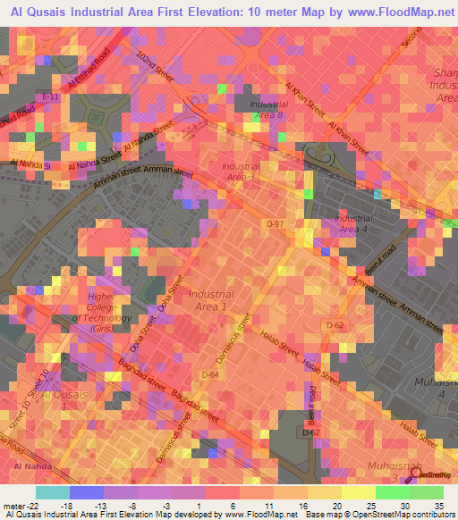Al Qusais Industrial Area First,United Arab Emirates Elevation Map