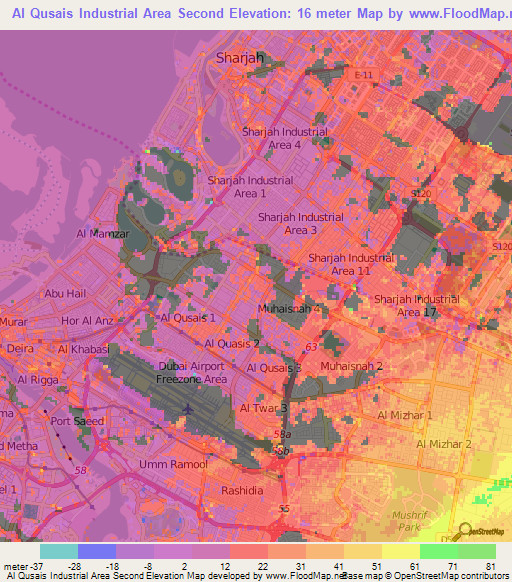 Al Qusais Industrial Area Second,United Arab Emirates Elevation Map