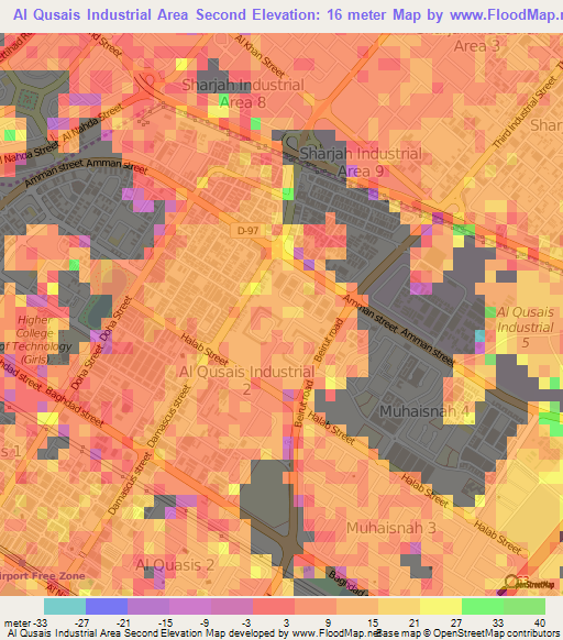 Al Qusais Industrial Area Second,United Arab Emirates Elevation Map