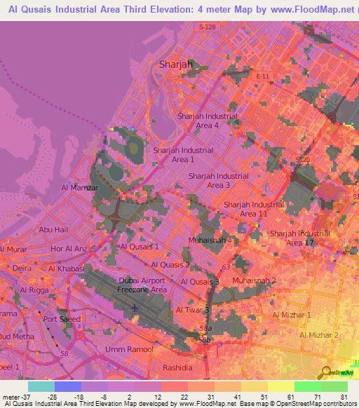 Al Qusais Industrial Area Third,United Arab Emirates Elevation Map
