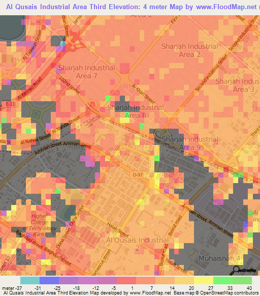 Al Qusais Industrial Area Third,United Arab Emirates Elevation Map
