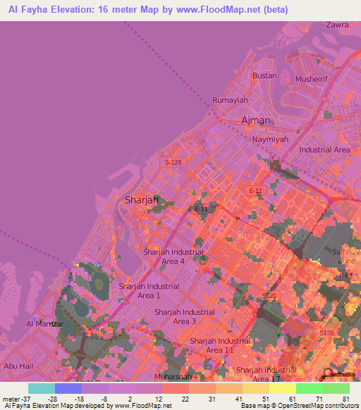 Al Fayha,United Arab Emirates Elevation Map