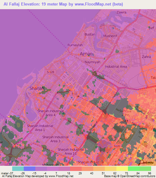 Al Fallaj,United Arab Emirates Elevation Map