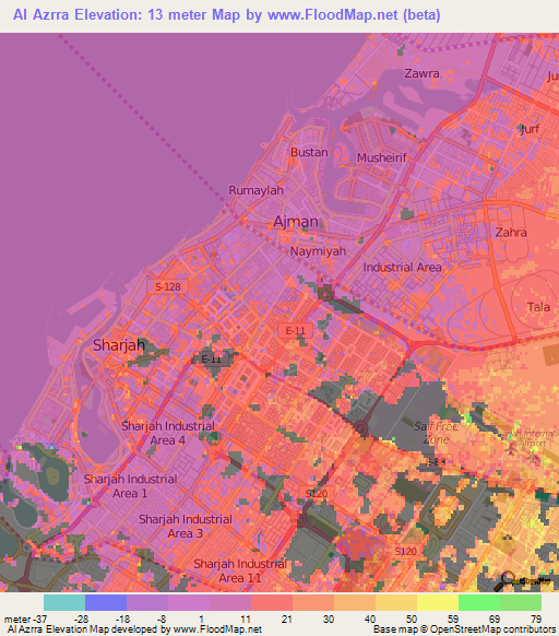 Al Azrra,United Arab Emirates Elevation Map