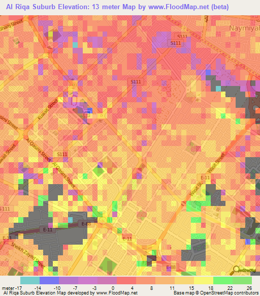 Al Riqa Suburb,United Arab Emirates Elevation Map