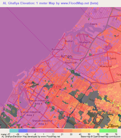 AL Ghafiya,United Arab Emirates Elevation Map