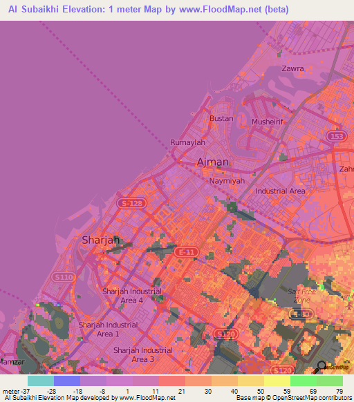 Al Subaikhi,United Arab Emirates Elevation Map