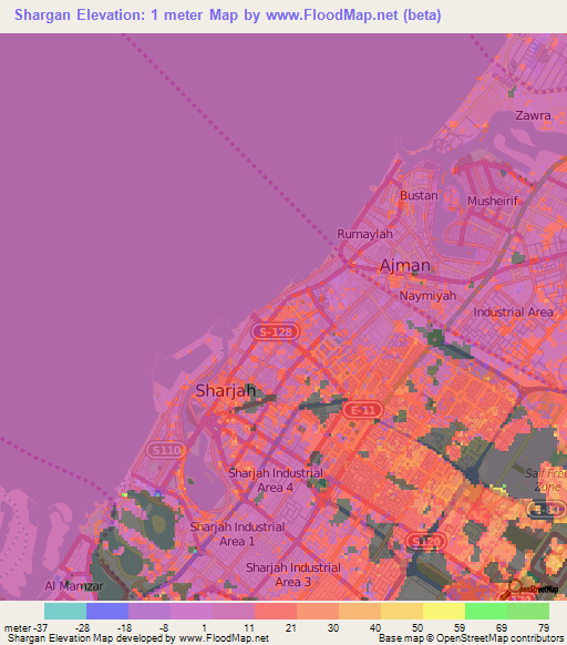 Shargan,United Arab Emirates Elevation Map