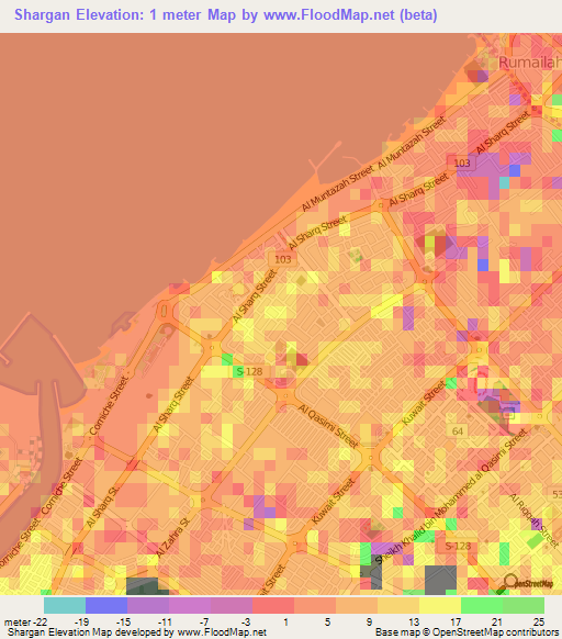 Shargan,United Arab Emirates Elevation Map