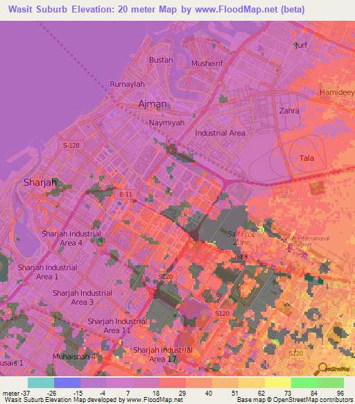 Wasit Suburb,United Arab Emirates Elevation Map