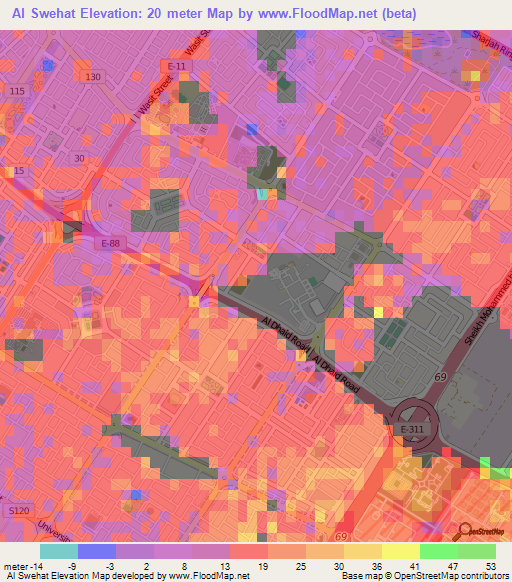 Al Swehat,United Arab Emirates Elevation Map