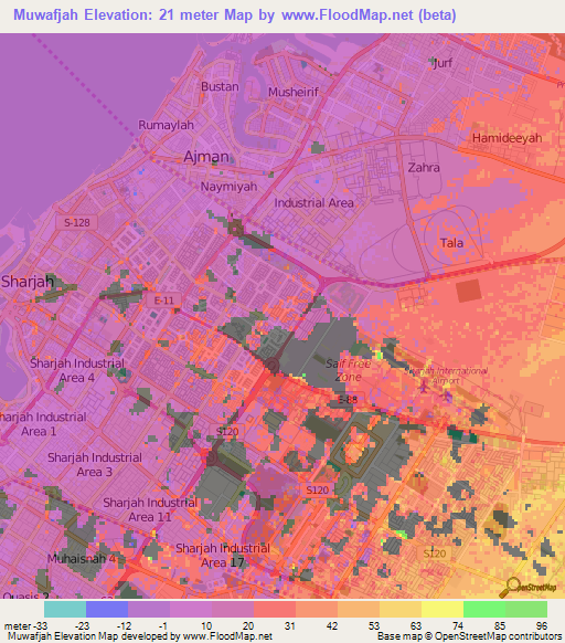 Muwafjah,United Arab Emirates Elevation Map