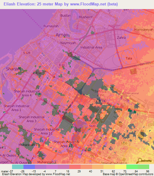 Eliash,United Arab Emirates Elevation Map