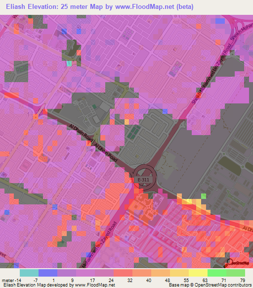 Eliash,United Arab Emirates Elevation Map