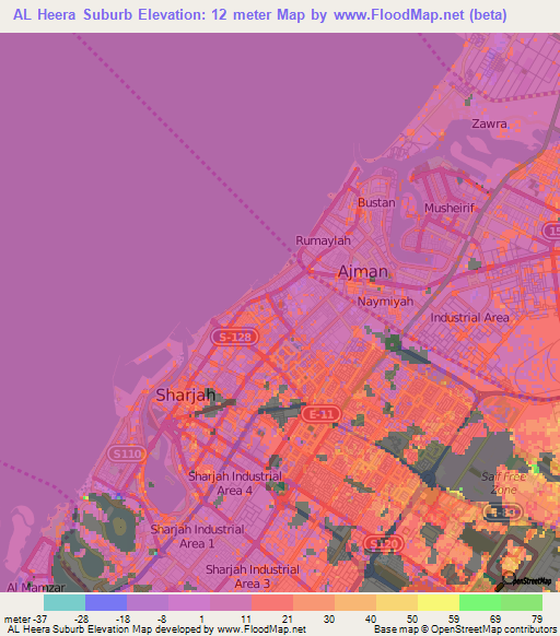 AL Heera Suburb,United Arab Emirates Elevation Map