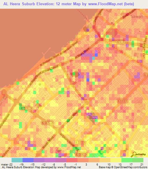 AL Heera Suburb,United Arab Emirates Elevation Map