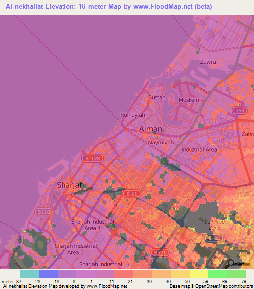 Al nekhailat,United Arab Emirates Elevation Map