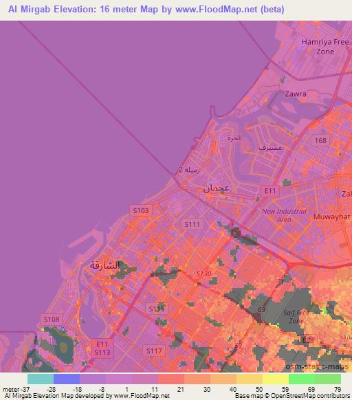 Al Mirgab,United Arab Emirates Elevation Map