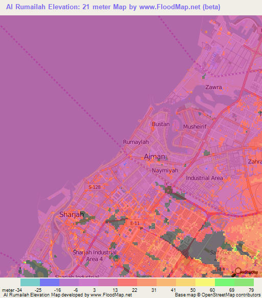 Al Rumailah,United Arab Emirates Elevation Map