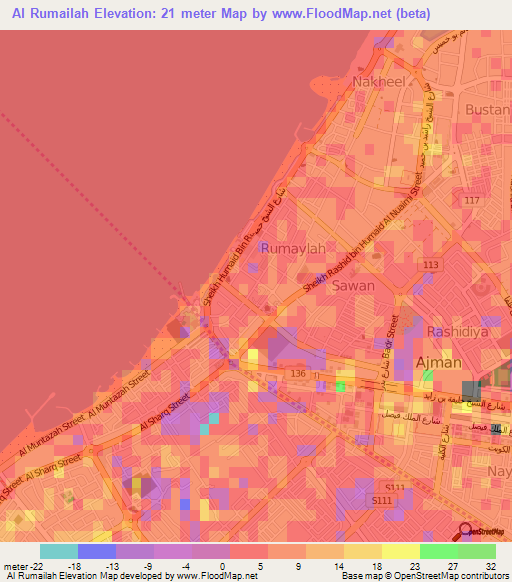 Al Rumailah,United Arab Emirates Elevation Map