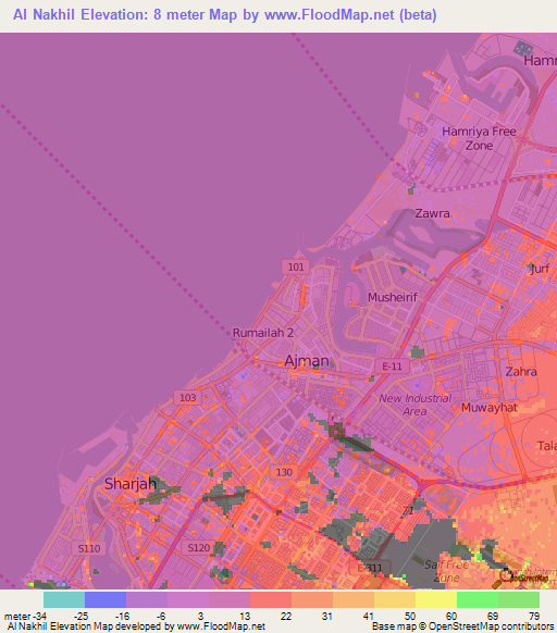 Al Nakhil,United Arab Emirates Elevation Map