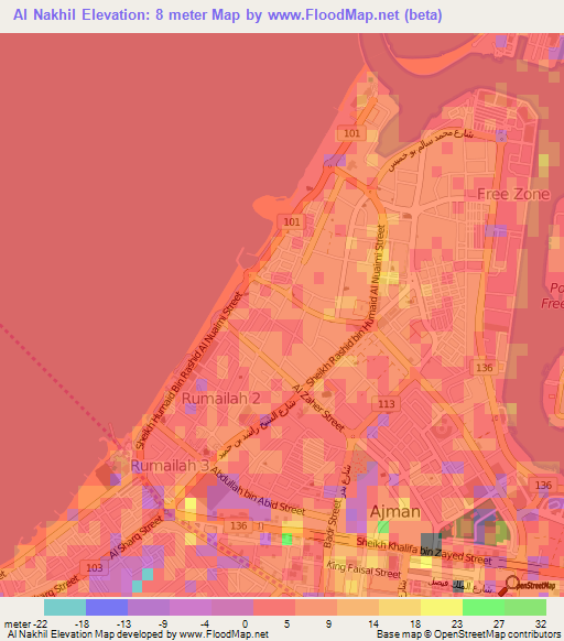 Al Nakhil,United Arab Emirates Elevation Map