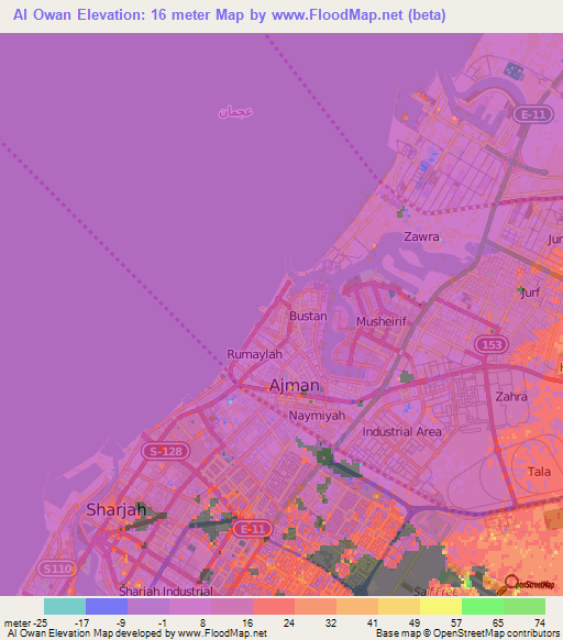 Al Owan,United Arab Emirates Elevation Map