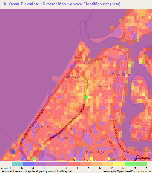 Al Owan,United Arab Emirates Elevation Map